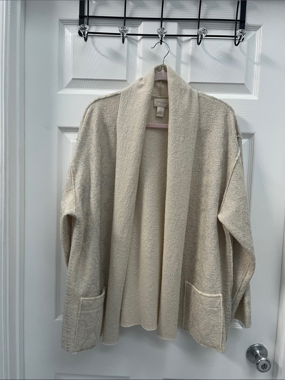 Chico's Wool Open-Front Shawl Collar Cardigan